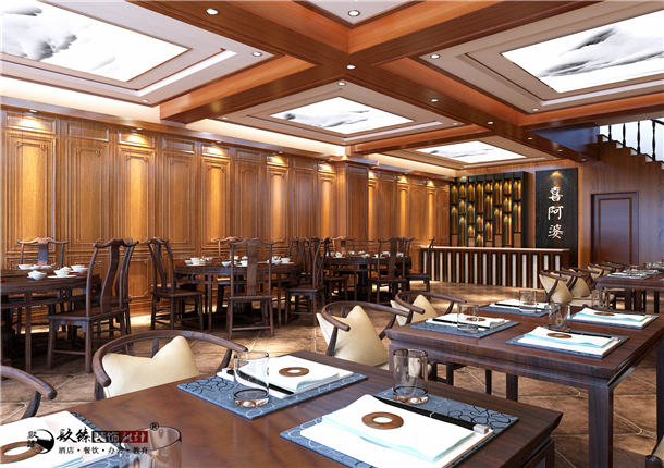 吴忠喜阿婆连锁餐厅装修设计|古典元素中植入现代文化感